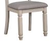 Dining Room Furniture Set of 2pcs Side Chairs Antique White Solid wood Slats Back Light Gray Padded Fabric Seat Cushions Kitchen Breakfast