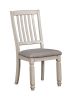 Dining Room Furniture Set of 2pcs Side Chairs Antique White Solid wood Slats Back Light Gray Padded Fabric Seat Cushions Kitchen Breakfast