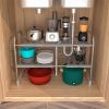 2 Tier Under Sink Organizer Retractable Kitchenware Rack Holders Space Saving Storage Shelf 55LBS Max Load
