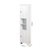 White Floor Storage Cabinet with 2 Doors and 6 Shelves - 15.75 x 11.81 x 66.93 inches - Living Room Wooden Cabinet for Multiple Uses