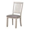 Dining Room Furniture Set of 2pcs Side Chairs Antique White Solid wood Slats Back Light Gray Padded Fabric Seat Cushions Kitchen Breakfast