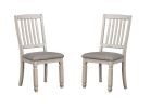 Dining Room Furniture Set of 2pcs Side Chairs Antique White Solid wood Slats Back Light Gray Padded Fabric Seat Cushions Kitchen Breakfast