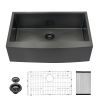 Farmhouse Apron Handmade Stainless Steel Kitchen Sink, Gunmetal Black Single Bowl Bar Sink with Strainer