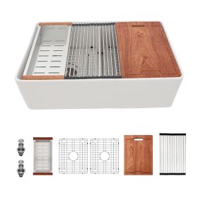 Farmhouse Apron Ceramic Kitchen Sink,Kitchen Sink Double Sink with Strainer (size: 33"x20")