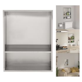 Brushed Stainless Steel Wall Shower  Niche , Double Recessed Shower Shelf for Bathroom (size: 17"x21")