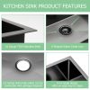 Farmhouse Apron Handmade Stainless Steel Kitchen Sink, Gunmetal Black Single Bowl Bar Sink with Strainer
